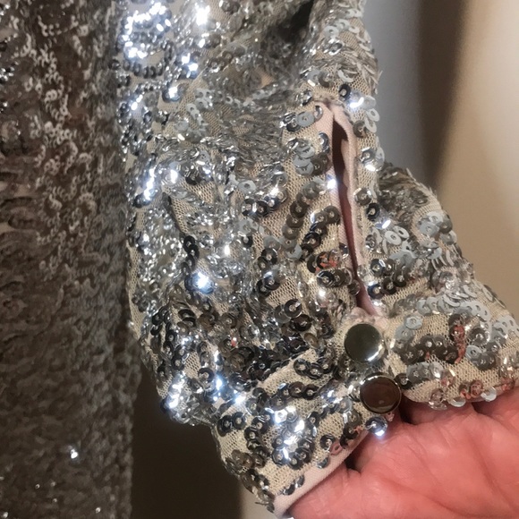 JULIA JORDAN Silver Metallic sequin mini Dress 2 NWT - Picture 5 of 14